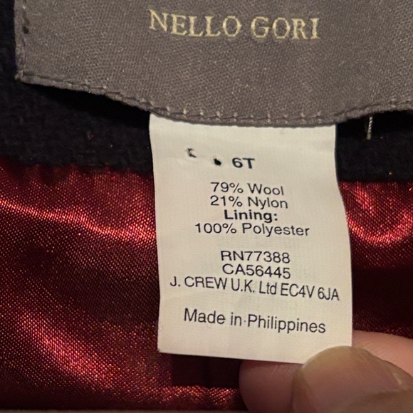 J. Crew Stadium Cloth by Nello Gori Blue Pea Coat with Red Lining 79% wool - Picture 5 of 10